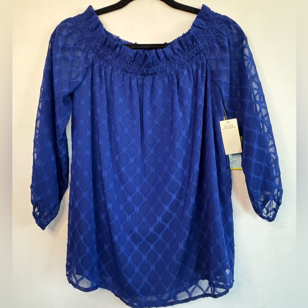 CeCe Royal Blue Lace Blouse (Size XS)